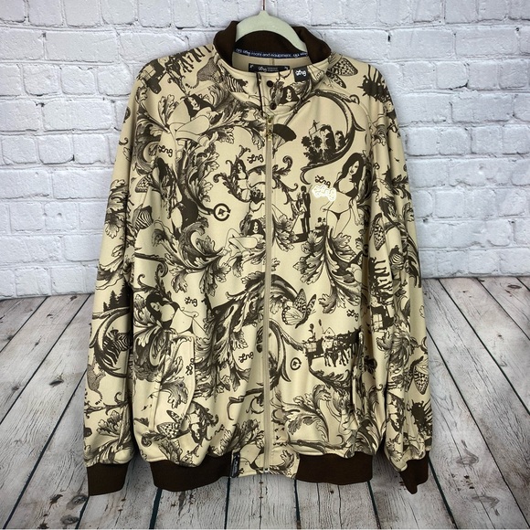 LRG Roots and Equipment XXL Mens Brown Tan Bikini Lady Zip Up Track Jacket NEW